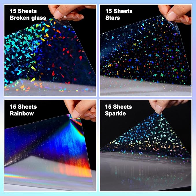 Nezyo 60 Sheet Holographic Laminate Sheet Clear Glitter A4 Size Vinyl Sticker - Image 3