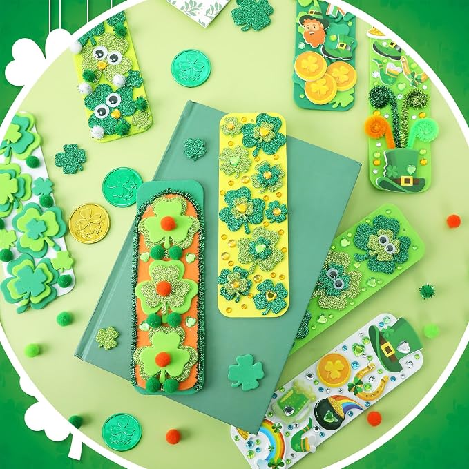 JULBEAR 36 Sets St Patricks Day Bookmark Craft Kits Foam Shamrock Arts | Blank - Image 5
