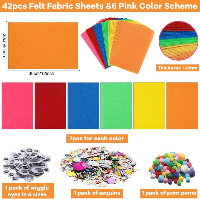 42Pcs Colorful Felt Fabric Sheets 8 x 12 Inch Assorted Red Pink Blue Soft Thick - Image 2