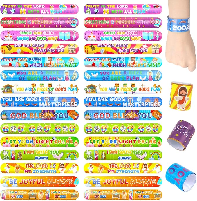 LovesTown 48PCS Christian Snap Bracelets, Bible Verses Religious Slap by Lovestown
