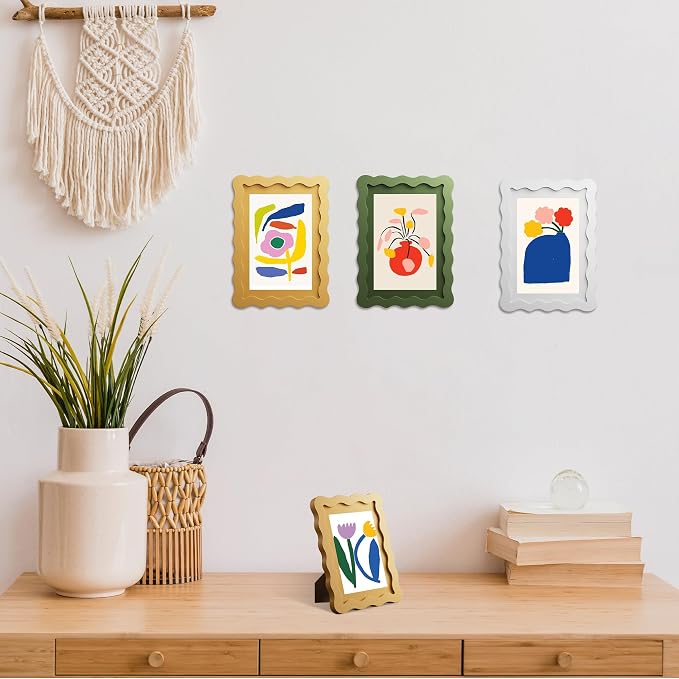 8x10 Picture Frame with Mat for 5x7, Wavy Edge Wooden Real Glass Photo Frame - Image 3