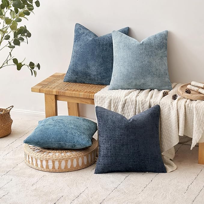 MIULEE Pack of 4 Couch Throw Pillow Covers 22x22 Inch Neutral Blue Soft - Image 4