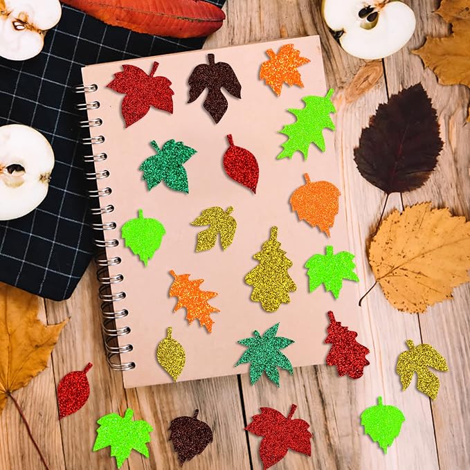 Coopay Glitter Fall Leaf Stickers Thanksgiving Christmas Adhesive Foam Maple - Image 6