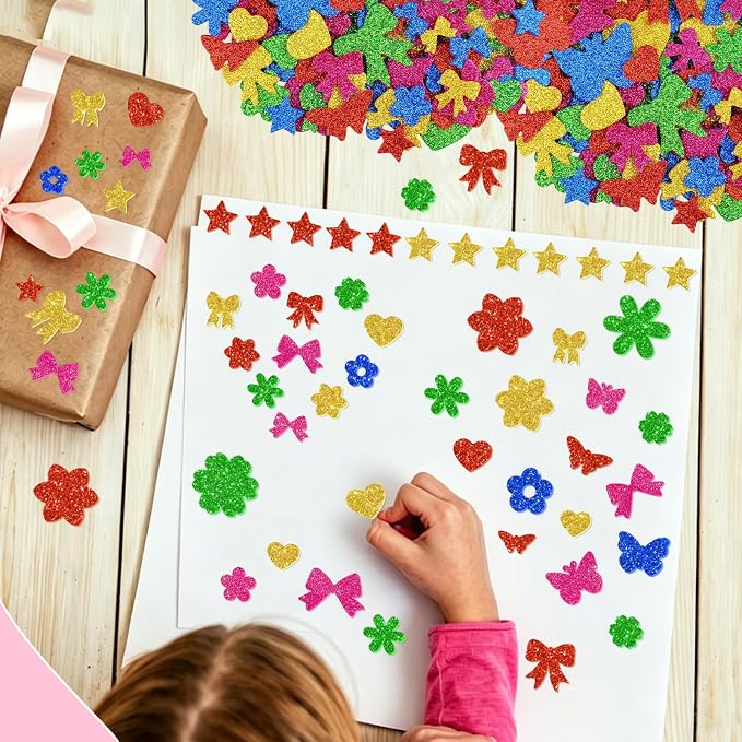 500Pcs Foam Stickers Glitter Colorful Flower Butterfly Bow Shapes Stickers - Image 8