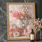 REWBKFIM Pink Floral Canvas Wall Art Vintage Perfume Bottle Rose Flower - Image 3