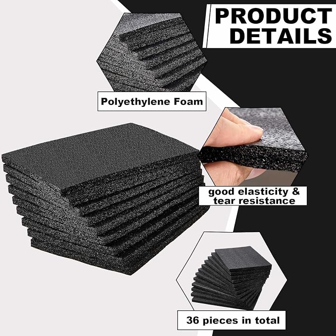 Frienda 36 Pcs 12" x 8" x 0.5" Polyethylene Foam Sheet Thick Black Packing Foam - Image 3