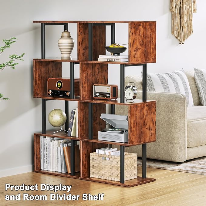 Furologee 5 Tier Bookshelf, S Shaped Geometric Bookcase, Narrow Freestanding - Image 4