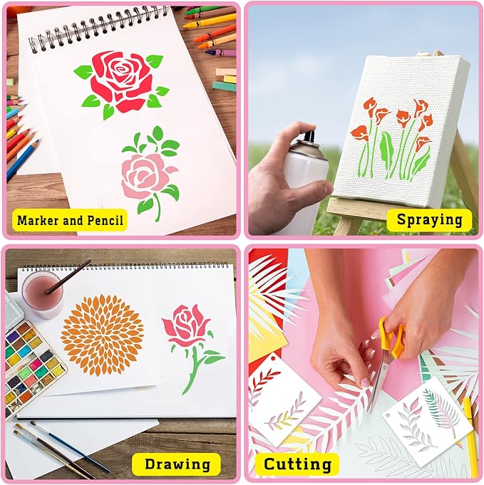 80 Pcs 3 x 3 Inch Stencils for Painting on Wood, Reusable Flower Butterfly Bird - Image 4