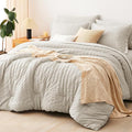 CozyLux Oversized King Comforter Set Beige Seersucker 7 Pieces 120x98 Bed in a by CozyLux
