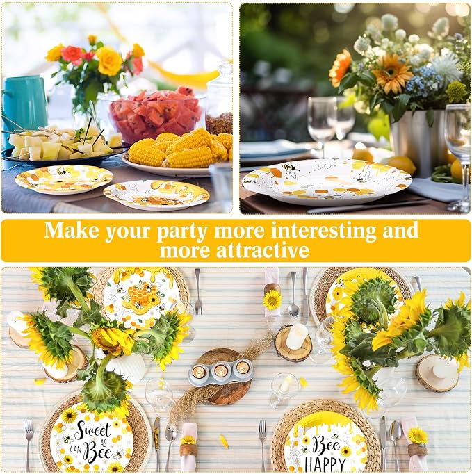 Funnymoom 60 Pcs 7 Inch Honey Bee Paper Plates Bee Happy Shower Tableware - Image 4