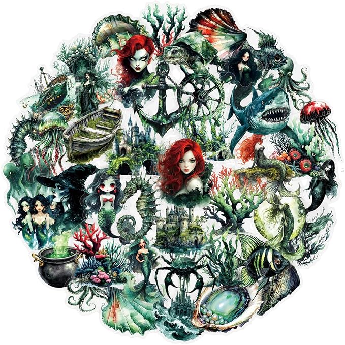 50 Pcs Dark Mermaid Stickers, Retro Style Seabed Deals, Self-Adhesive - Image 7