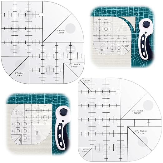 Kigley 2 Pcs Curved Corner Cutter Quilt Ruler Acrylic Sewing Patchwork Template by Kigley