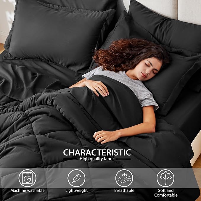 Love's cabin King Size Comforter Set Black, 7 Pieces King Bed in a Bag - Image 3