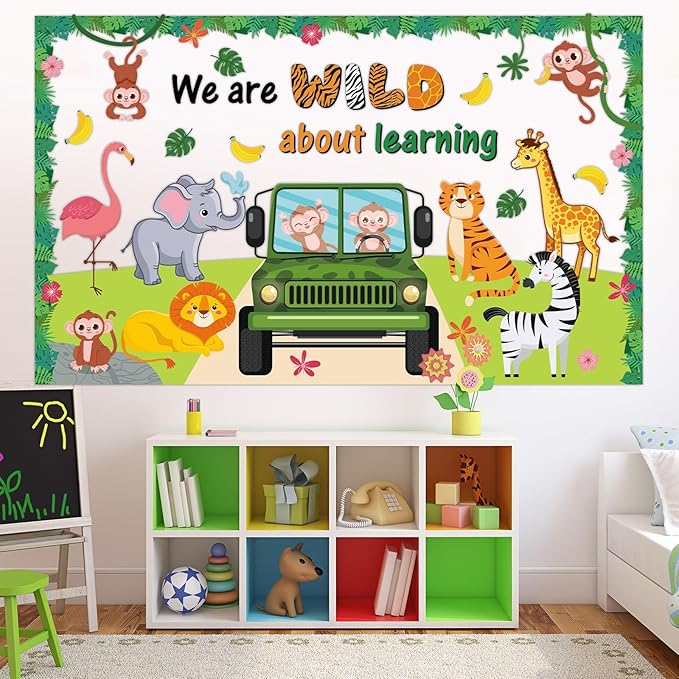 72PCS We Are Wild About Learning Bulletin Board Set Jungle Animals Truck - Image 6
