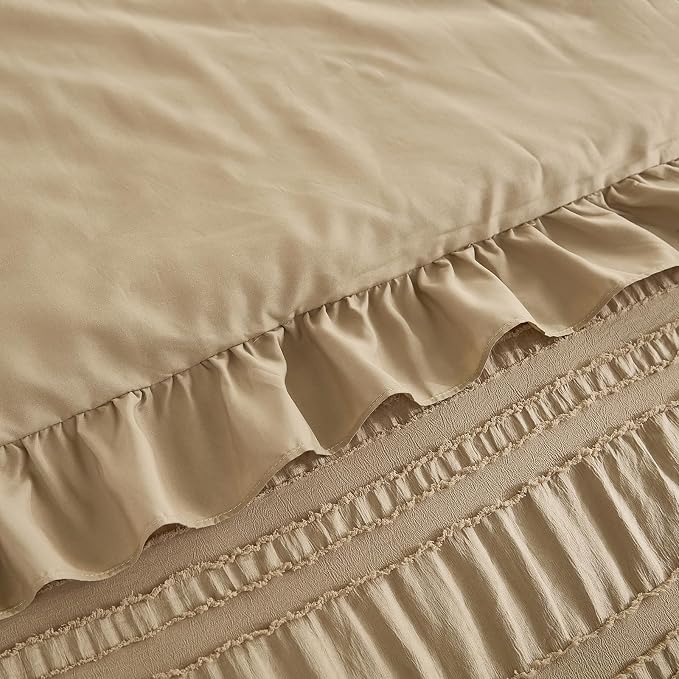 WONGS BEDDING Khaki Comforter Set King, 3 Pieces Ruffle Farmhouse Shabby Chic - Image 6