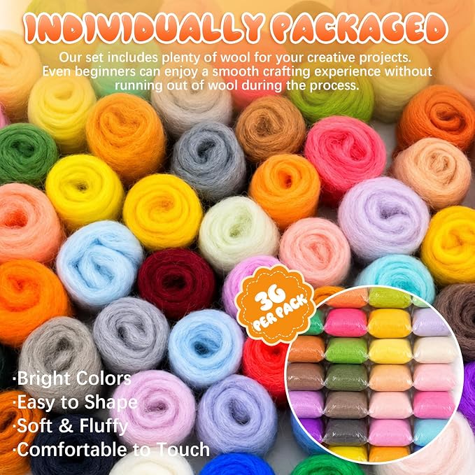60 Colors Needle Felting Wool, Wool Roving 3g per Color, 6.35 oz Total - Image 4
