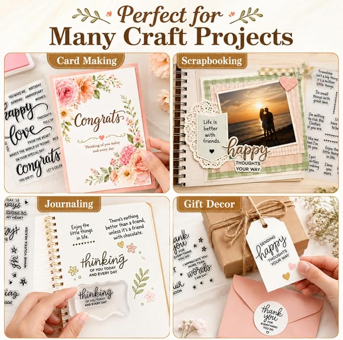 Outus 4 Pcs Stamps for Crafting Words Clear Blessing Sentiment Words Silicone - Image 6