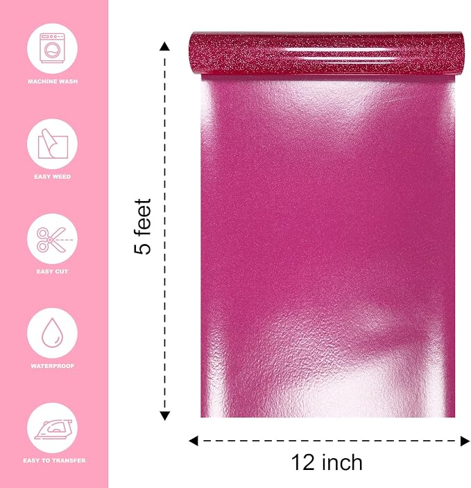 Hot Pink Glitter Heat Transfer Vinyl 12" x 5 ft HTV - Image 2