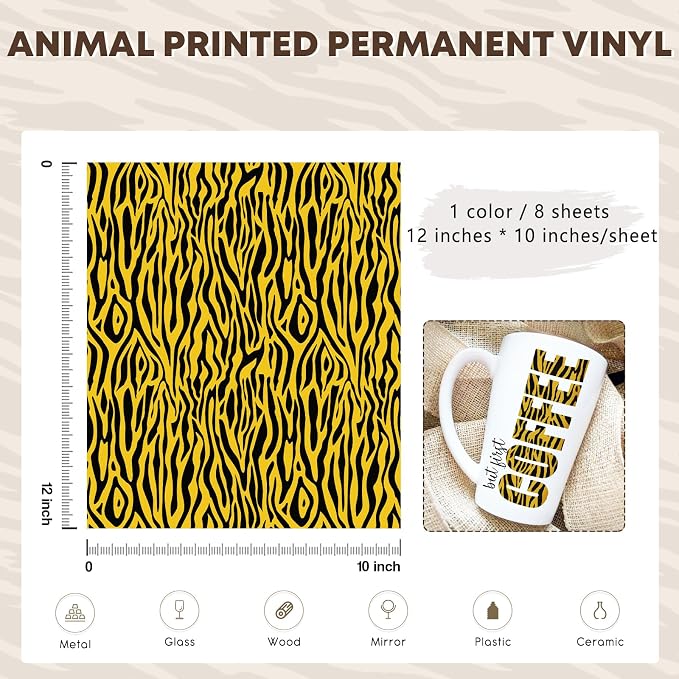 Tintnut Leopard Permanent Vinyl Tiger Pattern Adhesive Vinyl 8 Pcs 12x10 | - Image 2