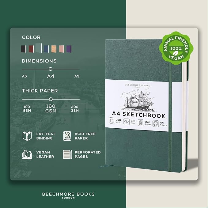 Beechmore Books A4 Sketchbook – 8.5x11 Premium Vegan Leather Bound Large Sketch - Image 2