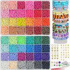 YMSDZHL 7100+PCS Clay Beads Bracelet Making Kit, 48 Color DIY Flat Preppy Beads - Image 2