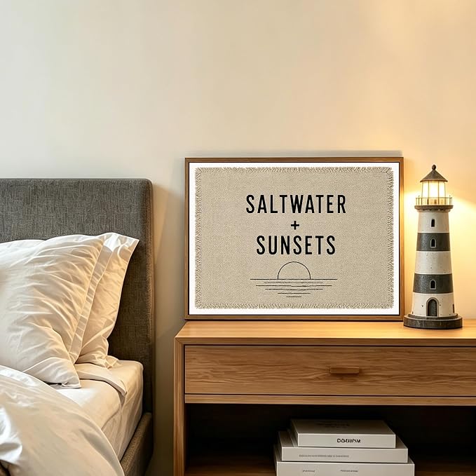 Framed Saltwater Sunsets Wall Art Coastal Beach Quote Minimalist Poster Print - Image 8