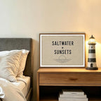 Framed Saltwater Sunsets Wall Art Coastal Beach Quote Minimalist Poster Print - Image 8