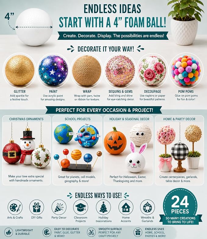Evershine 24 Pack 4 Inch Craft Foam Ball - Image 5