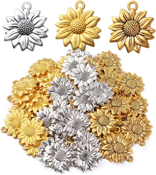 BronaGrand 60pcs Sunflower Pendant Charms Alloy Sunflower Bead Charms Flower by BronaGrand