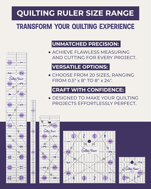 The Quilted Bear Square Quilting Ruler, Transparent Acrylic, 2.5" x 2.5" | - Image 3