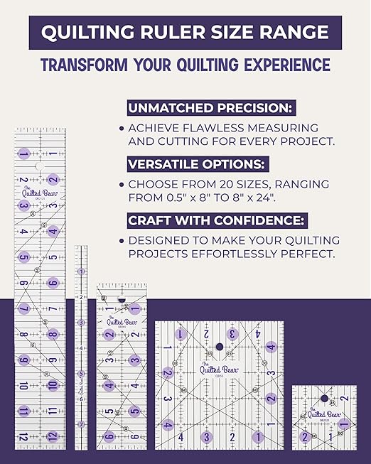 The Quilted Bear Rectangular Acrylic Quilting Ruler, Precise Bold Lines - Image 3