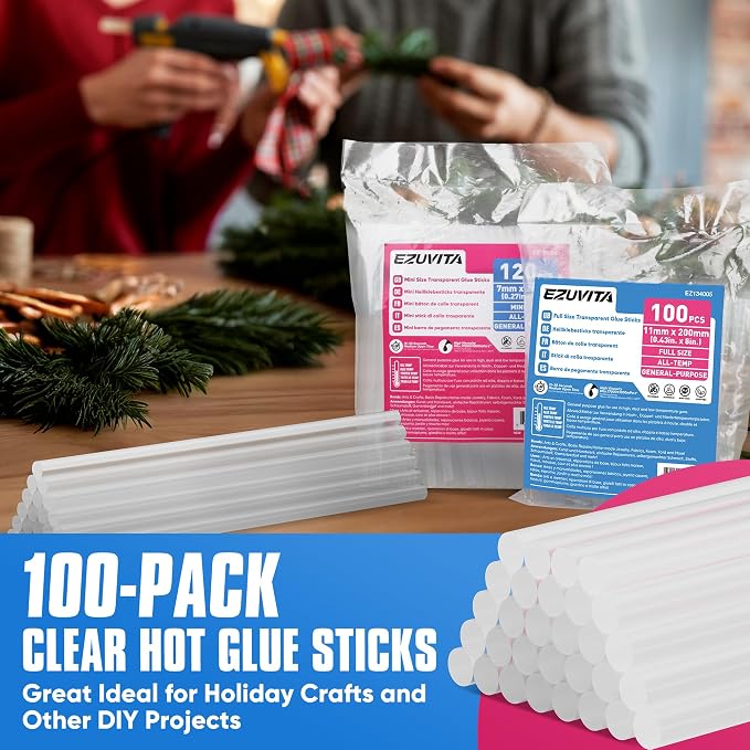 EZUVITA 100-Pack Full Size Hot Glue Sticks, 0.43” Dia x 8” Long | Clear - Image 2