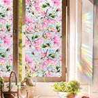 Stained Glass Window Cling, Rainbow Tinted Window Film Sun Blocking, Floral by UQRUI