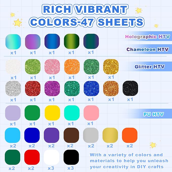 Heat Transfer Vinyl Bundle-47 Pcs 12" x 10" Iron on Vinyl - Image 2