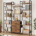 AFLUI Triple Bookshelf with 3 Fabric Drawers, 5-Tier Book Shelf and 10 Display by Unknown