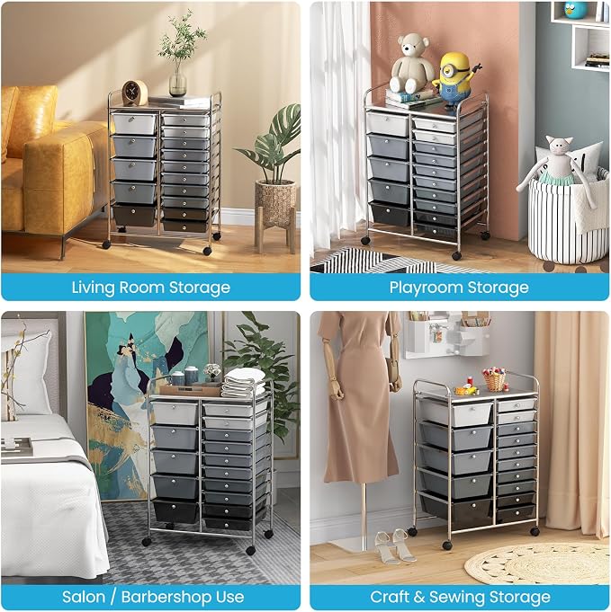 Giantex 15 Drawers Rolling Cart, Classroom Organizers, Storage Cart - Image 9