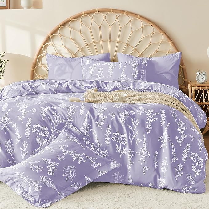 MUXHOMO Duvet Cover Queen Size, Reversible Floral Lavender Duvet Cover Set - Image 3