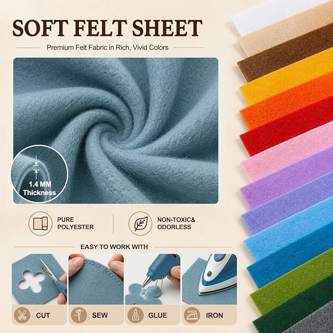 Dusty Blue Large Felt Fabric 36" x 36", 1.4 mm Soft Felt Sheet, Nonwoven Fabric - Image 4