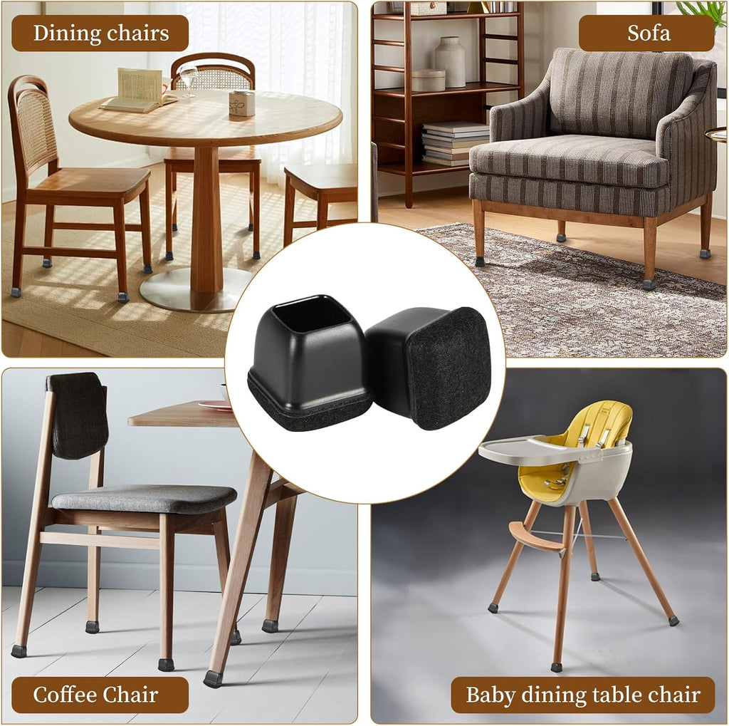 Square Chair Leg Floor Protectors Medium 24Pcs,Silicone Chair Leg Protectors for Hardwood Floors/Tiles,Black 360°Wrapped Felt Bottom to Prevent Scratch and Reduce Noise