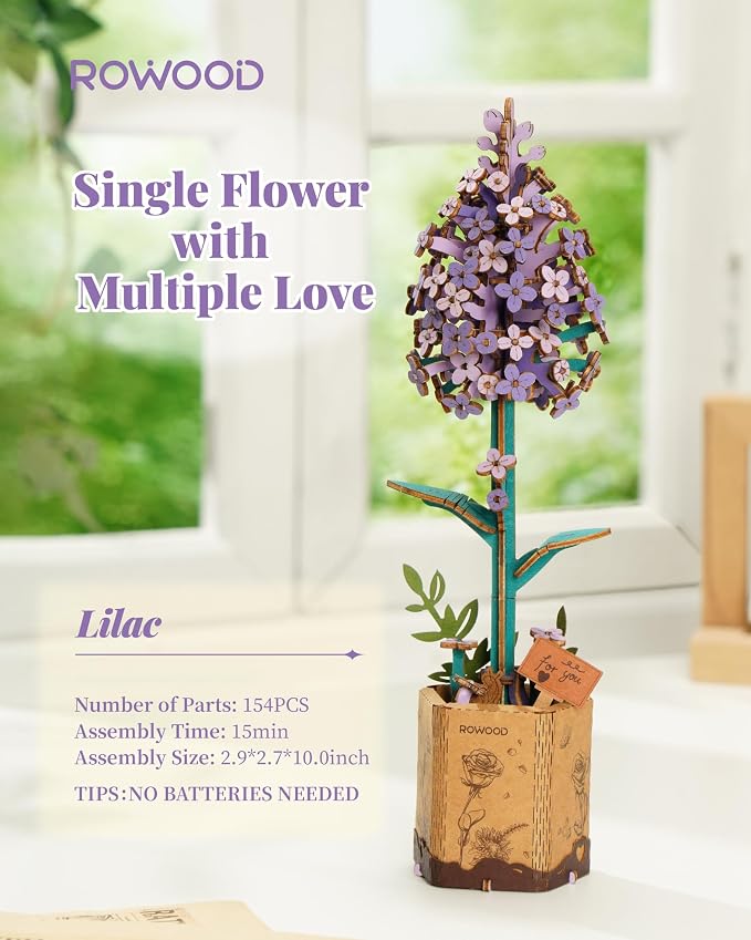 rowood 3D Puzzles for Adults, Mother's Day Wooden Artifical Flower Craft Kit - Image 3