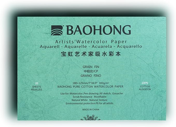 BAOHONG Artists' Watercolor Paper Block, 100% Cotton, 140LB/300GSM, Watercolor by BAOHONG