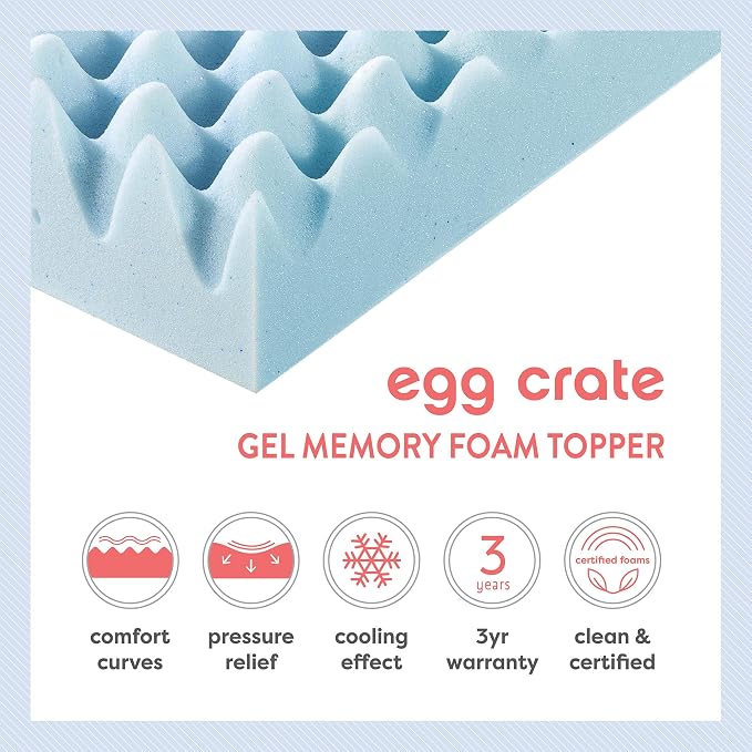 Best Price Mattress 1.5 Inch Egg Crate Memory Foam Mattress Topper, Cooling Gel - Image 9