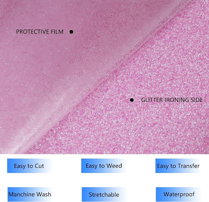 HTVVETUR Glitter Lilac Heat Transfer Vinyl, Glow in The Dark Light Purple HTV - Image 3