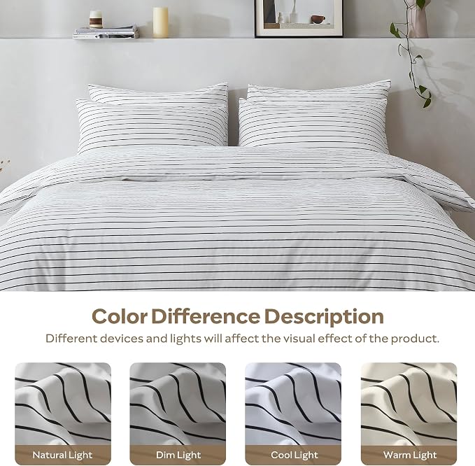 JELLYMONI 100% Natural Cotton 2pcs Striped Duvet Cover Sets, - Image 8