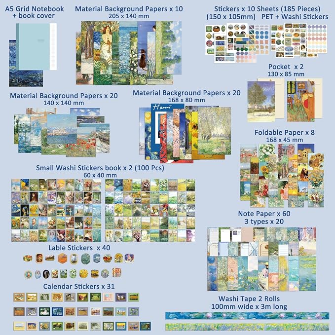 Scrapbooking Supplies Kit Plus 480Pcs, Vintage Van Gogh Oil Painting Aesthetic - Image 2