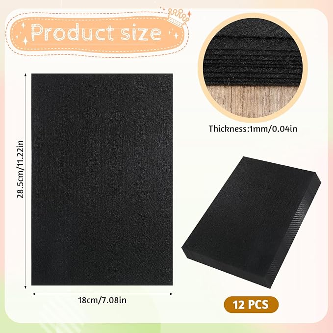 12 Pieces Black Felt Fabric, 8 X 12 Inch Stiff Felt Sheets - Image 3