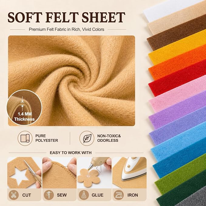 Tan Large Felt Fabric 36" x 36", 1.4 mm Soft Felt Sheet, Nonwoven Fabric - Image 4