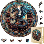 Wooden Puzzles Adults, Dragon Library Puzzle 200 Pieces, Unique Animal Shaped by Jollitot
