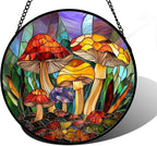 DASTOLL Stained Glass Window Hanging, Jungle Mushrooms Sun Catchers Diamond by DASTOLL
