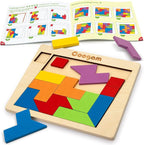Coogam Wooden Puzzle Blocks Geometric Tangram Brain Teasers Jigsaw 3D Logic IQ by Coogam